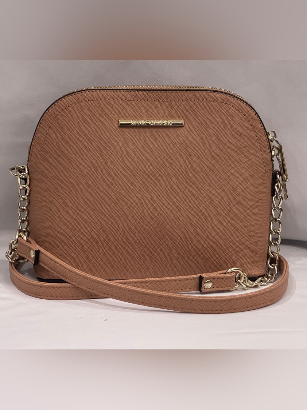 Steve Madden Camel Tan Dome Crossbody with Gold Hardware